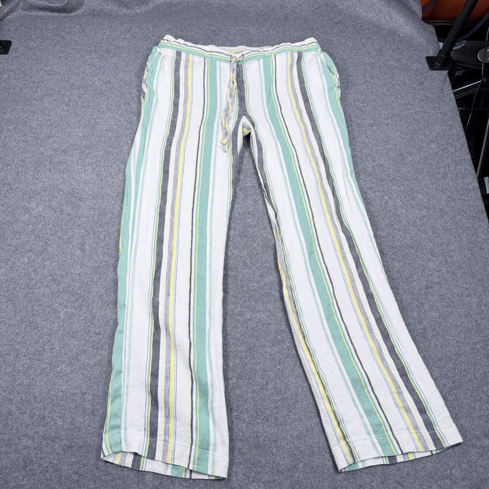 Vince Camuto Womens XL Linen Blend Striped Drawstring Straight Leg Pants Green